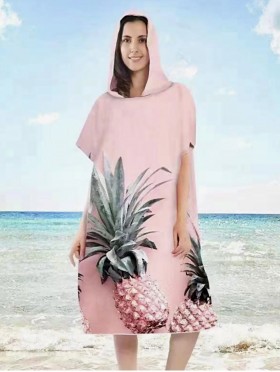 Pink Pineapple Print Hoodie Robe